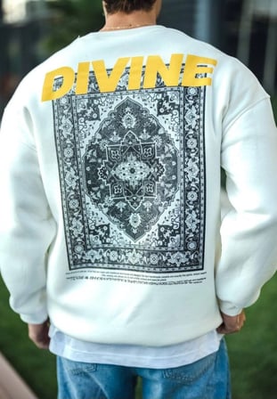 Beyaz Bisiklet Yaka Baskılı Kışlık Sweatshirt XL