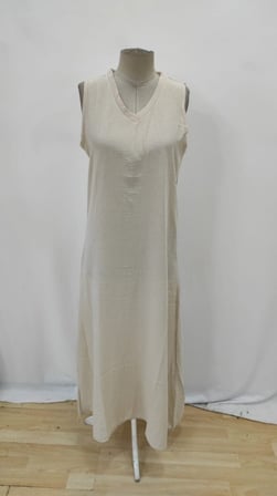 Kadın Kolsuz V Yaka Maksi Boy Keten Elbise - Bej