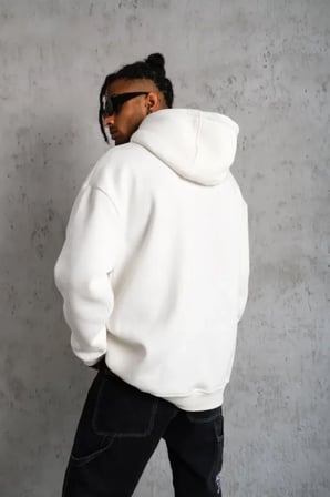 3 İplik Kapşonlu Sweatshirt Hoodie - Beyaz
