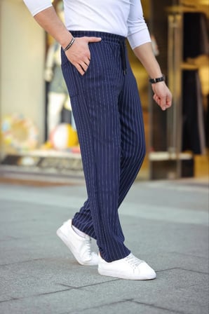 Lacivert Rahat Kalıp Erkek Dokuma Krep Jogger Buggy Pantalon