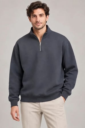 Erkek Füme Dik Yaka Yarım Fermuarlı Şardonlu Kışlık Sweatshirt