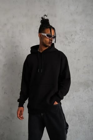 3 İplik Kapşonlu Sweatshirt Hoodie Siyah S Beden