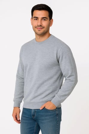 Erkek Gri Düz Bisiklet Yaka Üç İplik Sweatshirt