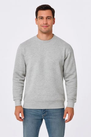 Erkek Gri Düz Bisiklet Yaka Üç İplik Sweatshirt