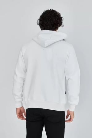 Unisex Tam Fermuarlı Kapşonlu Sweatshirt Beyaz L Beden