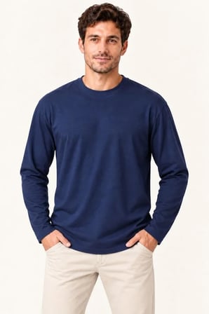 Erkek Lacivert Modal Yumuşak Dokulu Bisiklet Yaka Uzun Kollu Sweatshirt
