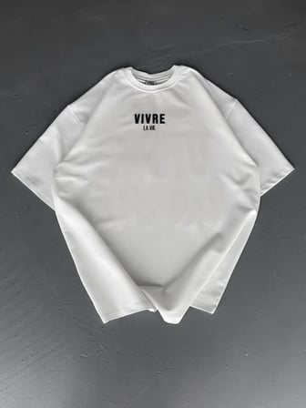Beyaz Bisiklet Yaka Baskılı Oversize T-shirt