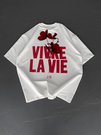Beyaz Bisiklet Yaka Baskılı Oversize T-shirt