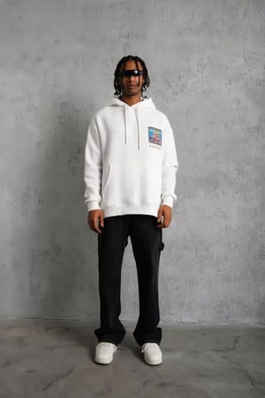 Erkek Beyaz Patel Six Baskılı Kapüşonlu Sweat