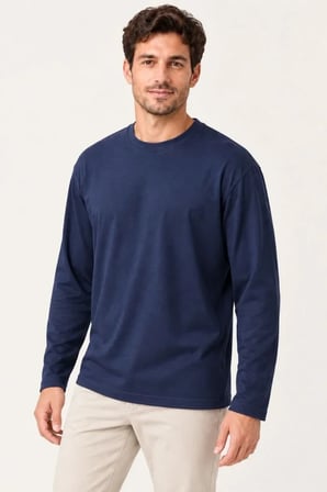 Erkek Lacivert Modal Yumuşak Dokulu Bisiklet Yaka Uzun Kollu Sweatshirt