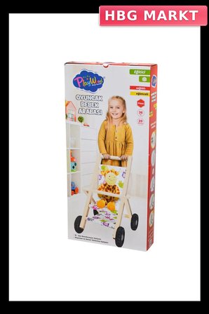 Mey İthalat® ONY-386 Ahşap Oyuncak Bebek Arabası -Onyıl