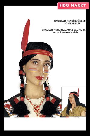 Tüylü Örgülü Hint Peruğu Kızılderili Peruğu