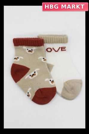 Mey İthalat®   2'Li Love Dog Penye Soket Çorap 10118 Bej