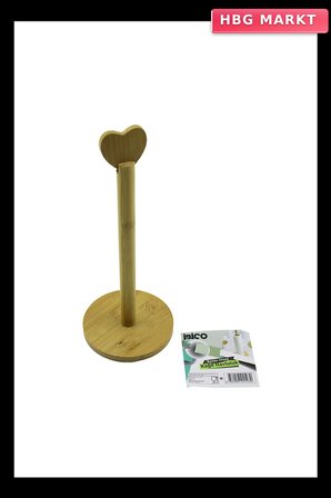 Yuvarlak Altlık Çap 12cm Ahşap Bambu Kağıt Havluluk Kalp Başlı Sap 28.5cm