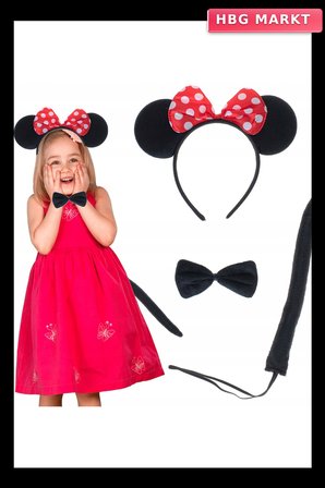 Minnie Mouse Kostüm Seti Taç Kuyruk Papyon Gösteri