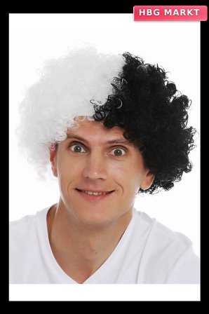 Siyah Beyaz Kıvırcık Afro Bonus Peruk Taraftar Bonus Saç (5647)