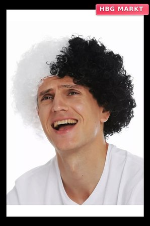 Siyah Beyaz Kıvırcık Afro Bonus Peruk Taraftar Bonus Saç (5647)