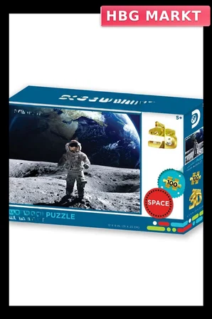 100 Parça Astronot Temalı Eğitici Puzzle Ayda Uzay