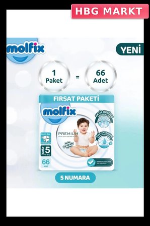 Mey İthalat®   Premium Bebek Bezi Ultra Fırsat Paketi 5 Beden 11-18 Kg 66 Adet
