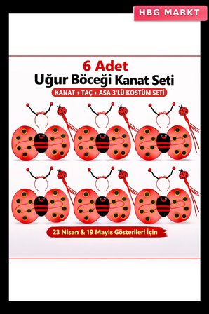 6'lı Uğur Böceği Ateş Böceği Kostüm Seti Kanat Taç Asa