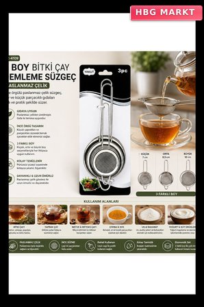 3 Parça Mini Tel Süzgeç Seti Metal Çerçeveli