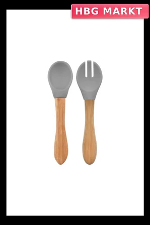 Mey İthalat®   Mama Kaşığı ve Çatal Seti Powder Grey