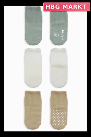 Mey İthalat®   Basic Kaymaz Penye Soket Çorap 3'Lü BS10107 Nil Ekru Bej