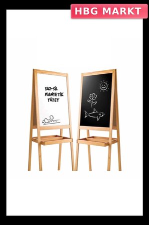Mey İthalat® 2195 AYAKLI ÇİFT TARAFLI MANYETİK AHŞAP YAZI TAHTASI