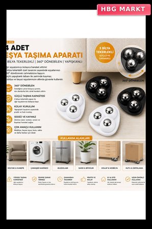 4PCS 3 BİLYA TEKERLEKLİ POŞETLİ MOBİLYA EŞYA TAŞIMA APARATI 360°