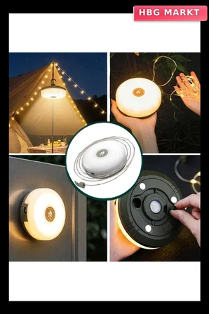 2'si 1 Arada 5 Işık Modlu Şarjlı Kamp Lambası ve 10m Peri LED Işık