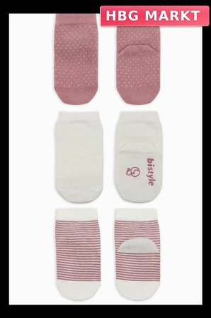 Mey İthalat®  Puanlı Kaymaz Penye Soket Çorap 3'Lü BS10108 Pudra