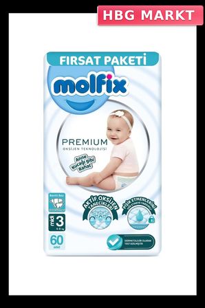 Mey İthalat®   Premium Bebek Bezi Fırsat Paketi 3 Beden 4-9 Kg 60 Adet