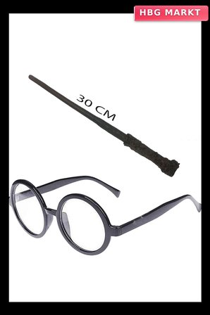 Harry Potter Asası 30 cm ve Siyah Çerçeveli Gözlük Seti (5647)