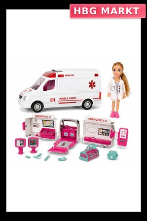 Eğitici Oyuncak Ambulans ve Bebek Seti 11 Parça