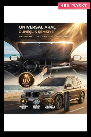 Premium Katlanabilir Şemsiye Tipi Araç Ön Cam Güneşliği (5647)