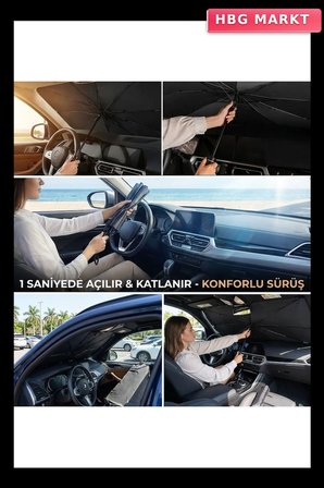 Premium Katlanabilir Şemsiye Tipi Araç Ön Cam Güneşliği (5647)