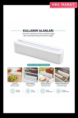 Plastik Streç Film Kesici 35cm Pratik Kesme Aparatlı Manyetik Sabitleme