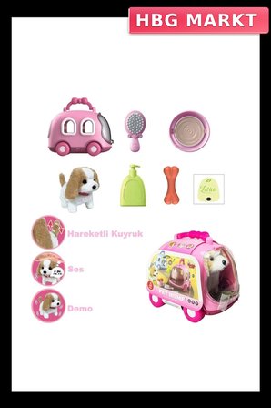 Eğitici Pilli Hareketli Köpek Seti Taşıma Arabalı 1 Adet