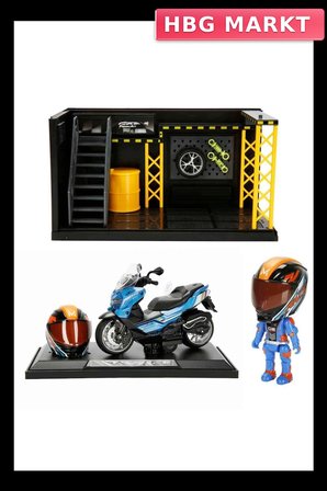 1:12 Sesli Işıklı Motosiklet ve Tamir Atölyesi Seti