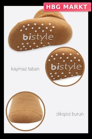 Mey İthalat®   2'Li Çemberli Kaymaz Havlu Soket Çorap 10503 Bej-Hardal