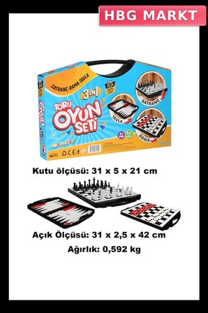 Mey İthalat® 3 in 1 Çantalı Oyun Seti Satranç-Dama-Tavla