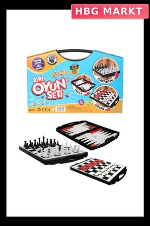 Mey İthalat® 3 in 1 Çantalı Oyun Seti Satranç-Dama-Tavla