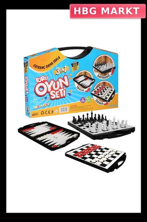 Mey İthalat® 3 in 1 Çantalı Oyun Seti Satranç-Dama-Tavla