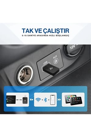 Kablosuz CarPlay & Android Auto Adaptörü  Apple ve Android Cihazlar İçin Evrensel Wireless Carplay Çevirici
