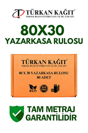 80x30 Termal Rulo - Yazarkasa Adisyon Rulosu 8 Paket 80 Adet
