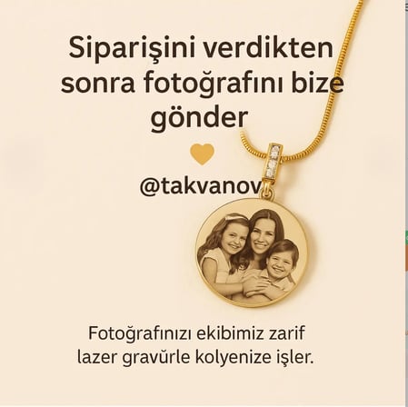 Kişiye Özel Fotoğraflı Aile Kolyesi | 316L Paslanmaz Çelik İsimli Kolye | Altın Renk
