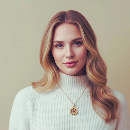 316L Paslanmaz Çelik Fotoğraflı İsimli Kişiye Özel Aile Kolyesi Altın Renk Yuvarlak Plaka