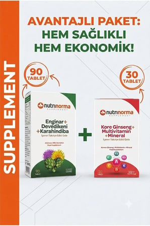 Avantajlı Çiftli Destek Paketi | Enginar, Devedikeni, Karahindiba 90 Tablet + Kore Ginsengi Multivitamin & Mineral 30 Tablet