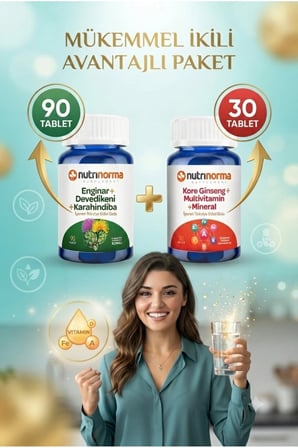 Avantajlı Çiftli Destek Paketi | Enginar, Devedikeni, Karahindiba 90 Tablet + Kore Ginsengi Multivitamin & Mineral 30 Tablet