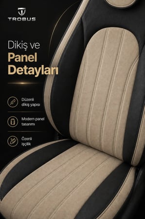 Audi A4 Sedan 2001 ve Sonrası Bel Destekli Tay Tüyü Koltuk Kılıfı Tokyo Serisi Bej Siyah